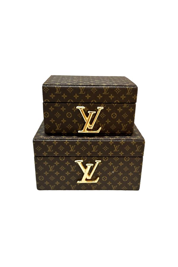 Decorative LV Pattern Brown 2-Pack Leather Box