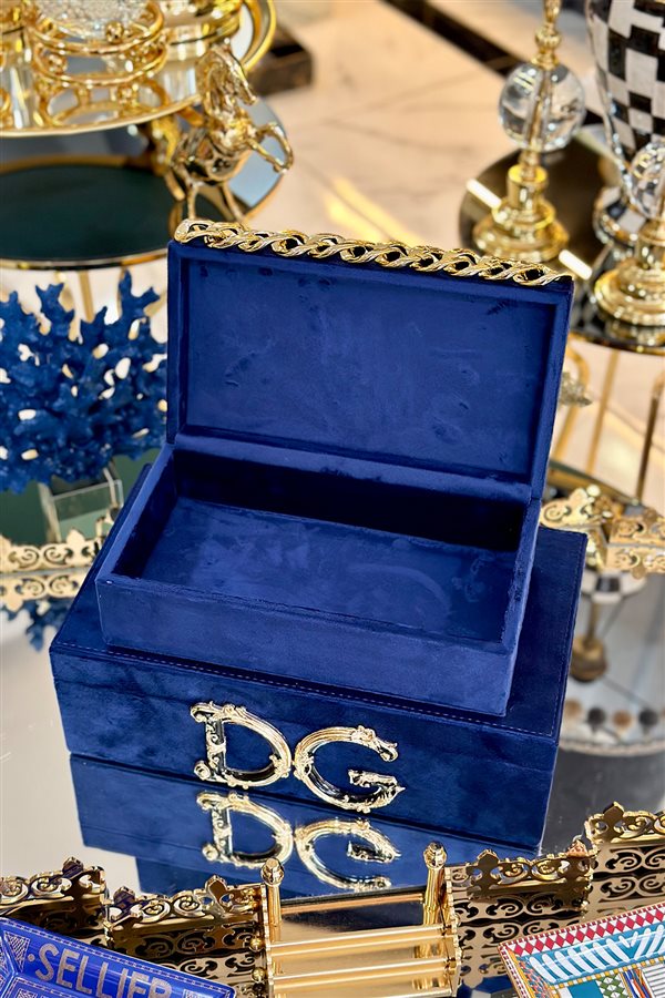 Decorative DG Pattern Navy Blue 2-Pack Velvet Box
