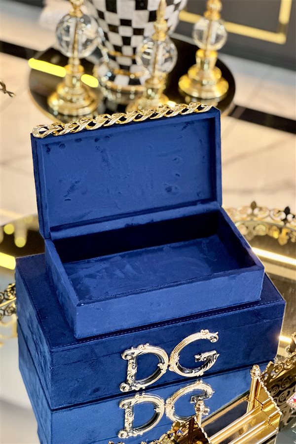 Decorative DG Pattern Navy Blue 2-Pack Velvet Box