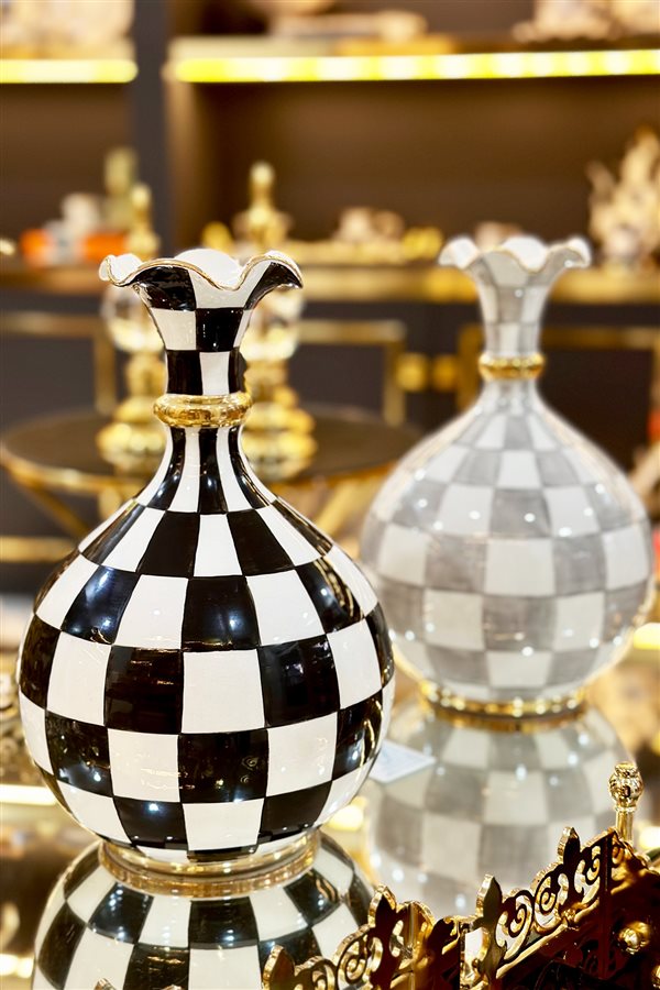 Checkered Black 26cm Hyacinth Vase