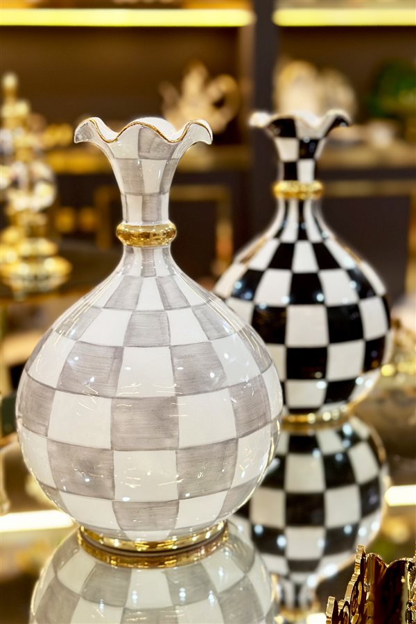 Checkered Grey 26cm Hyacinth Vase