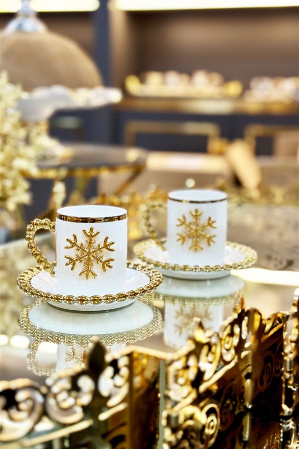 Snowflake Figured Beaded Single Coffee Cup Set