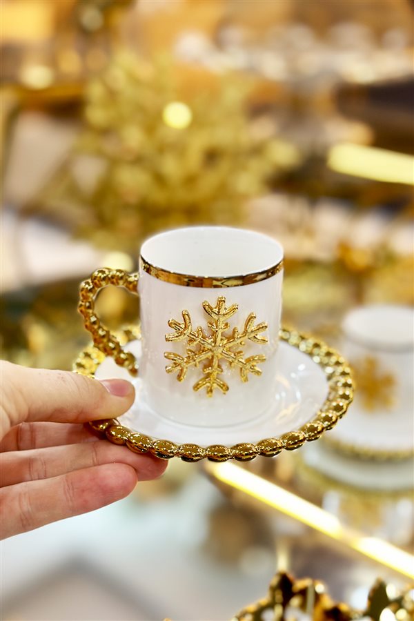 Snowflake Figured Beaded Single Coffee Cup Set