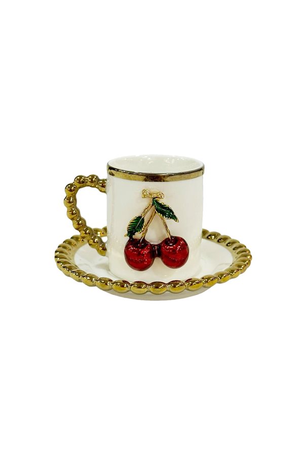 Cherry Figured Beaded Single Coffee Cup Set