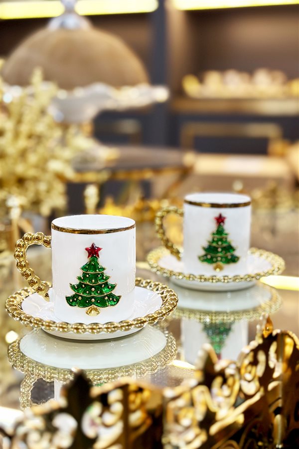 Pine Tree Figured Beaded Single Coffee Cup Set