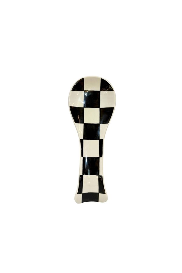 Checkered Black 24cm Spoon Holder