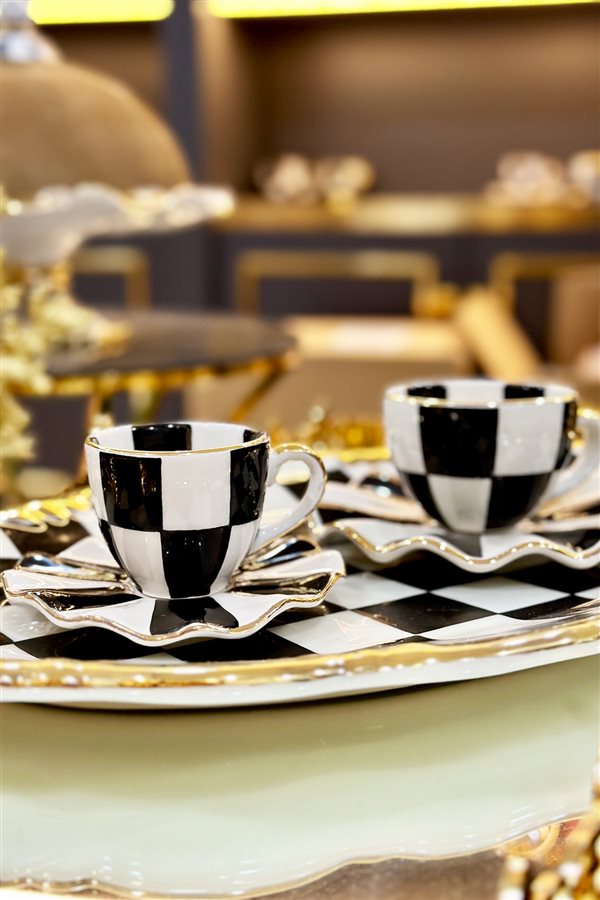 Checkered Black Set of 2 Cups