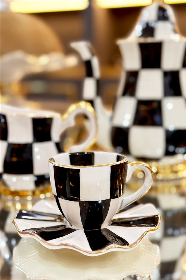 Checkered Black Set of 2 Cups