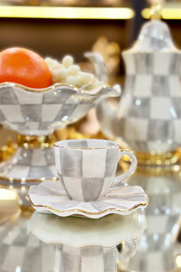 Checkered Gray Set of 6 Cups