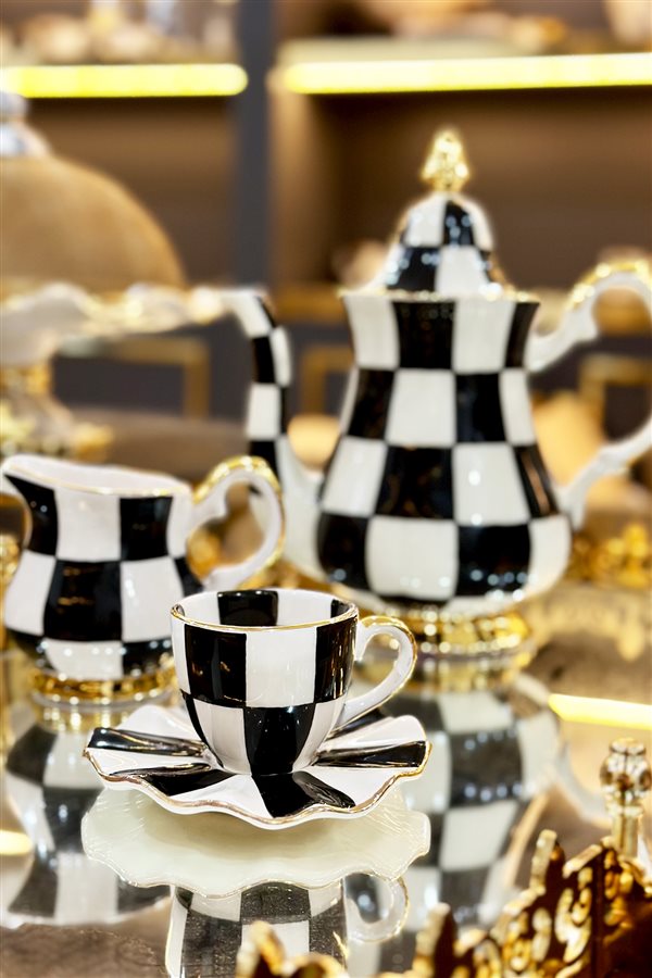 Checkered Black Gift Packed Set of 2 Cups