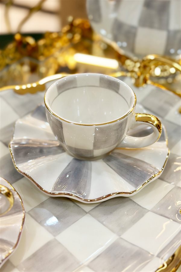 Checkered Gray Single Teacup Set