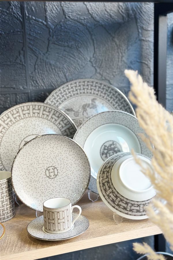 Mosaic Pattern Gray 2 Pieces Dinner Plate