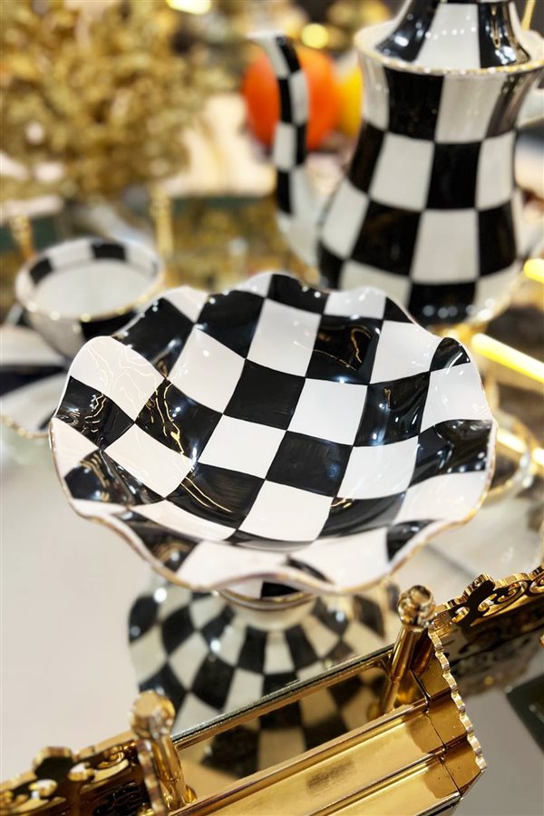 Checkered Black 18cm Bowl and Snack Bowl