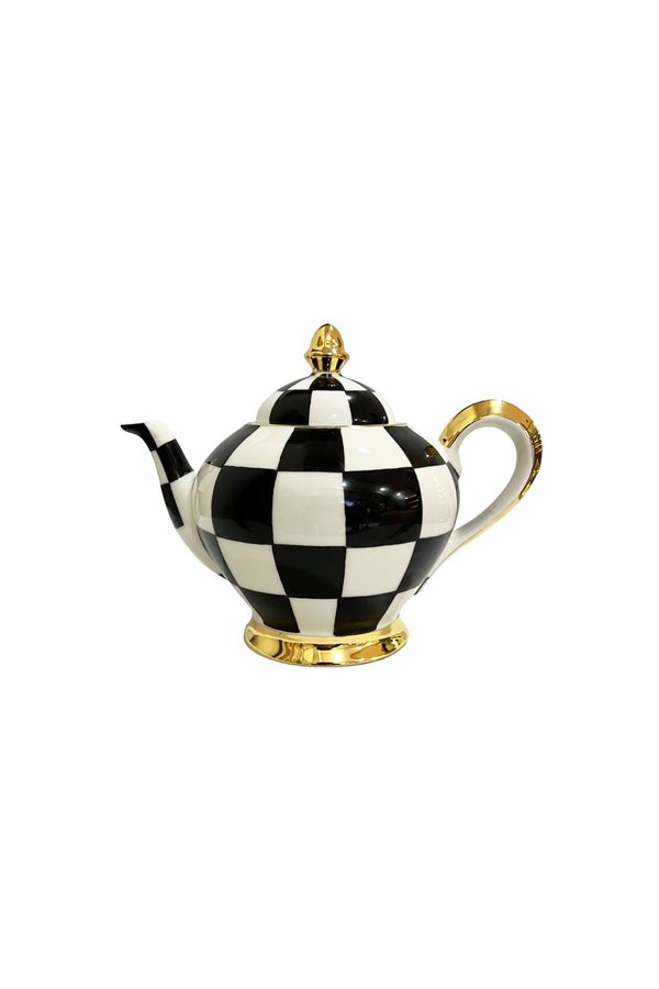 Checkered Black Small Chubby Teapot