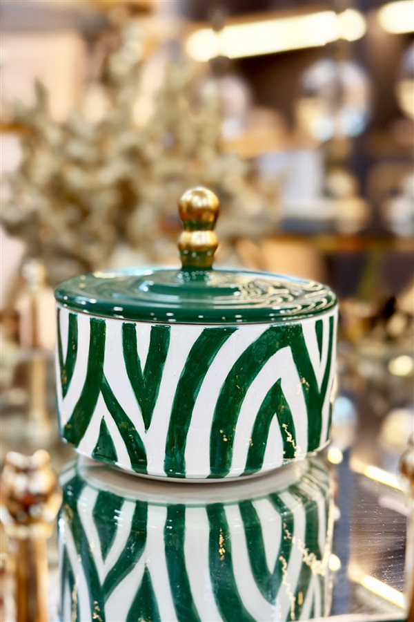 Ceramic Zebra Pattern Green Sugar Bowl / Turkish Delight Holder
