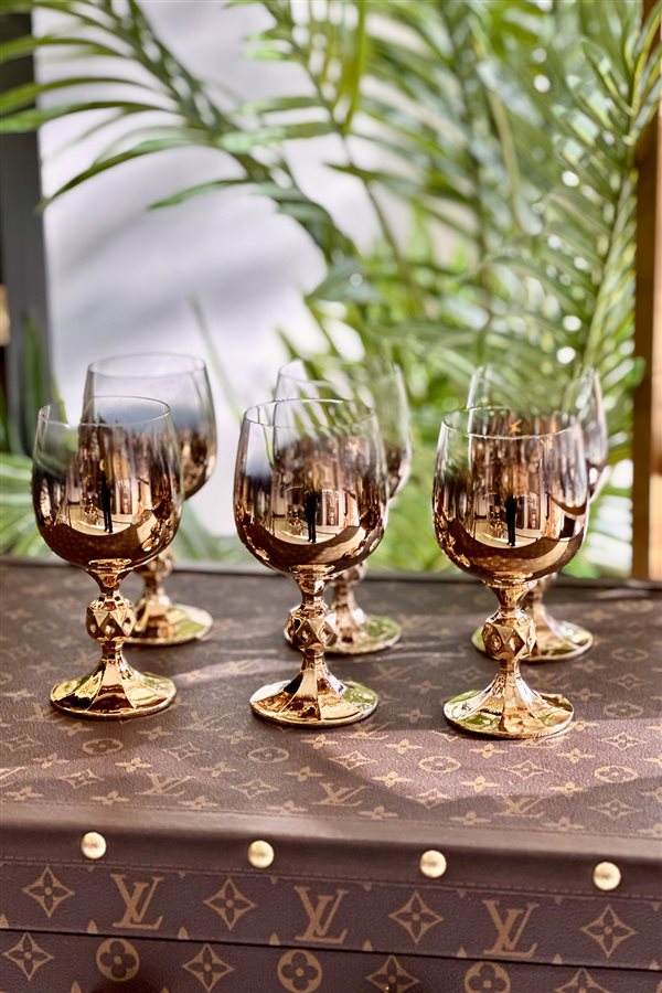 Set of 6 Coffee Glasses with Gold Stand