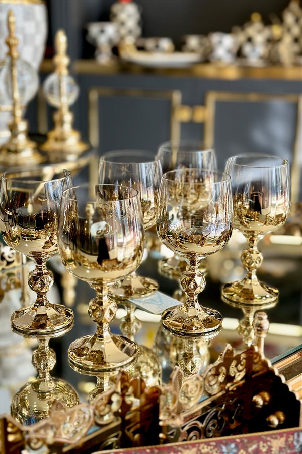 Set of 6 Coffee Glasses with Gold Stand