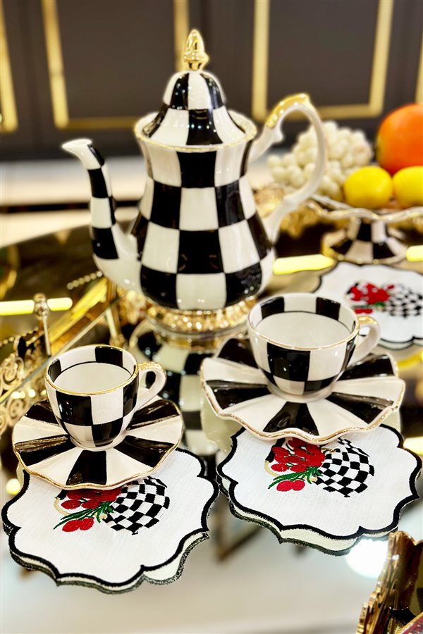 Checkered Black Teapot Cocktail Napkin 2 Pieces