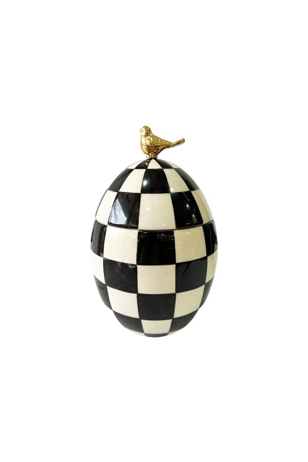 Checkered Black Ceramic Egg Jar