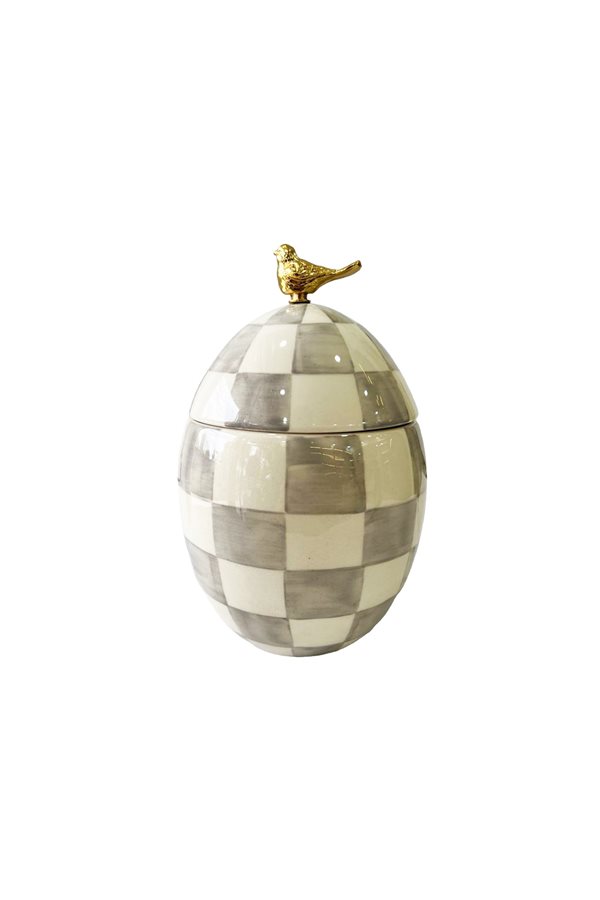 Checkered Gray Ceramic Egg Jar