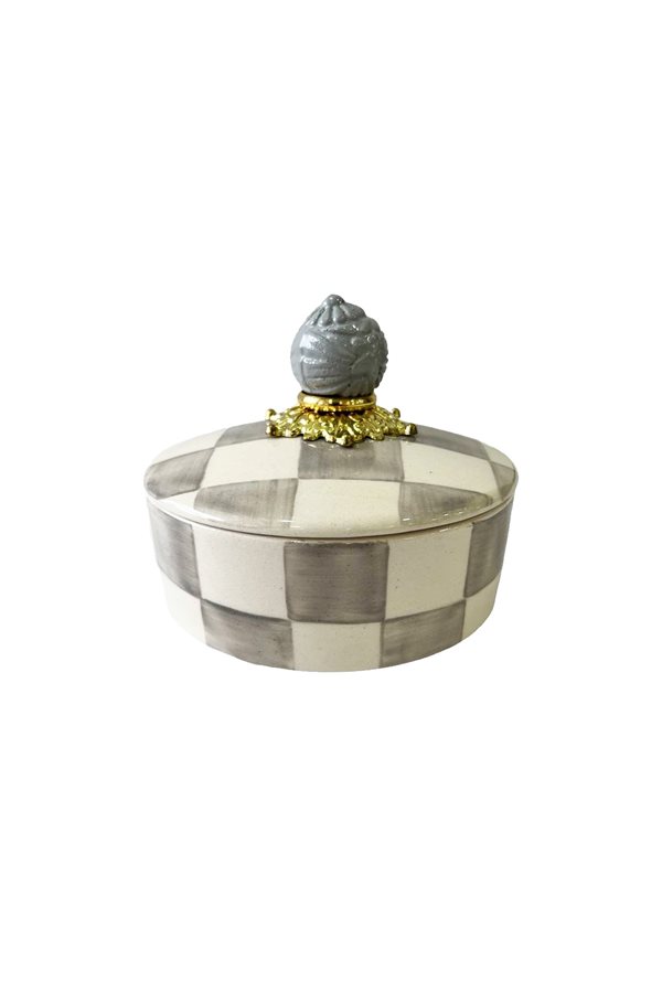 Checkered Gray Round Sugar Bowl