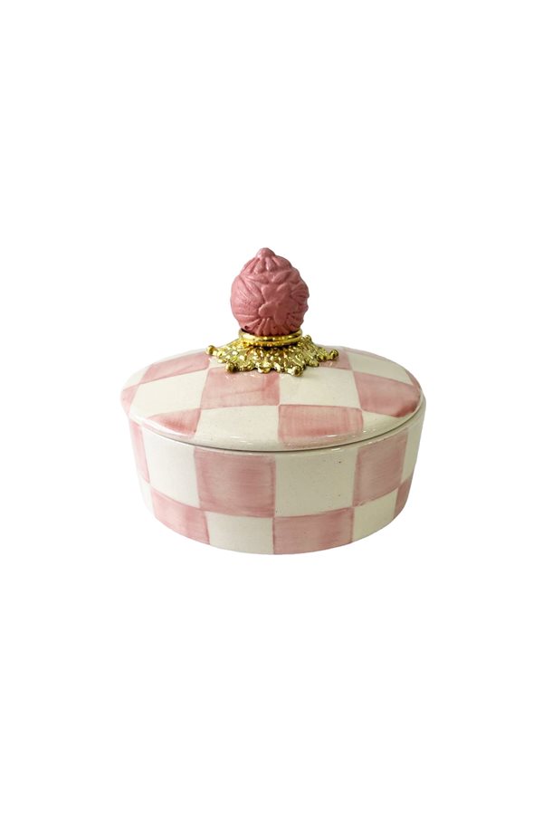 Checkered Pink Round Sugar Bowl