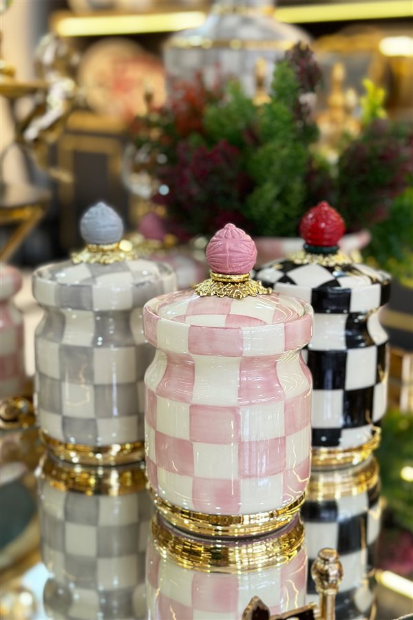 Checkered Pink 20cm Ceramic Jar