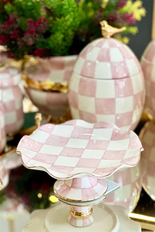 Checkered Pink 18cm Macaron Holder & Turkish Delight Holder