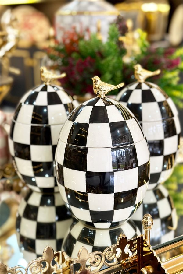 Checkered Black Ceramic Egg Jar