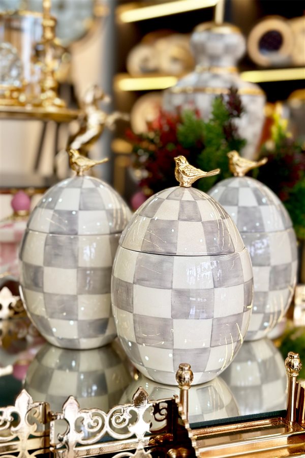 Checkered Gray Ceramic Egg Jar
