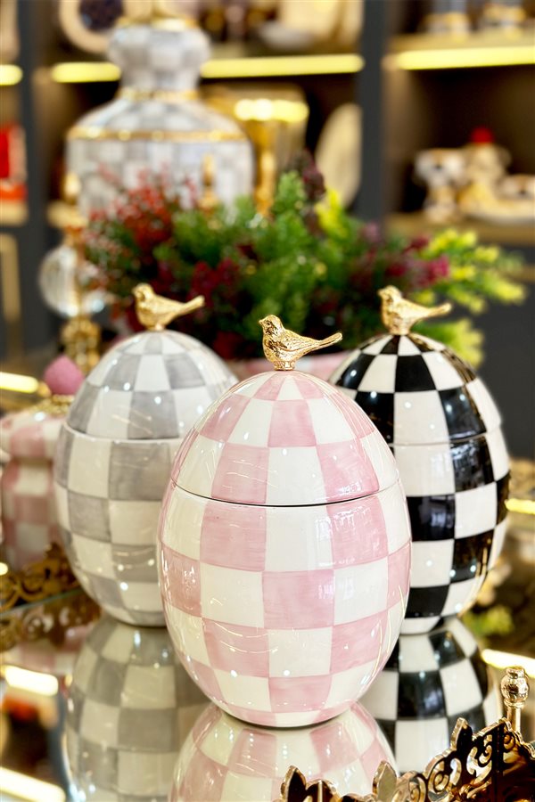 Checkered Pink Ceramic Egg Jar