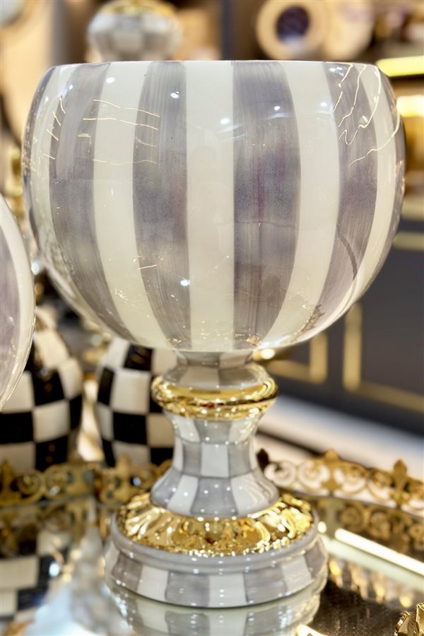 Checkered Gri 2-Piece Ball Goblet Vase