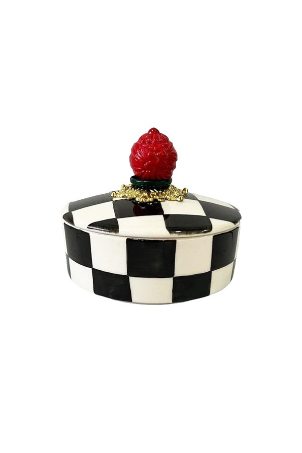 Checkered Black Round Sugar Bowl