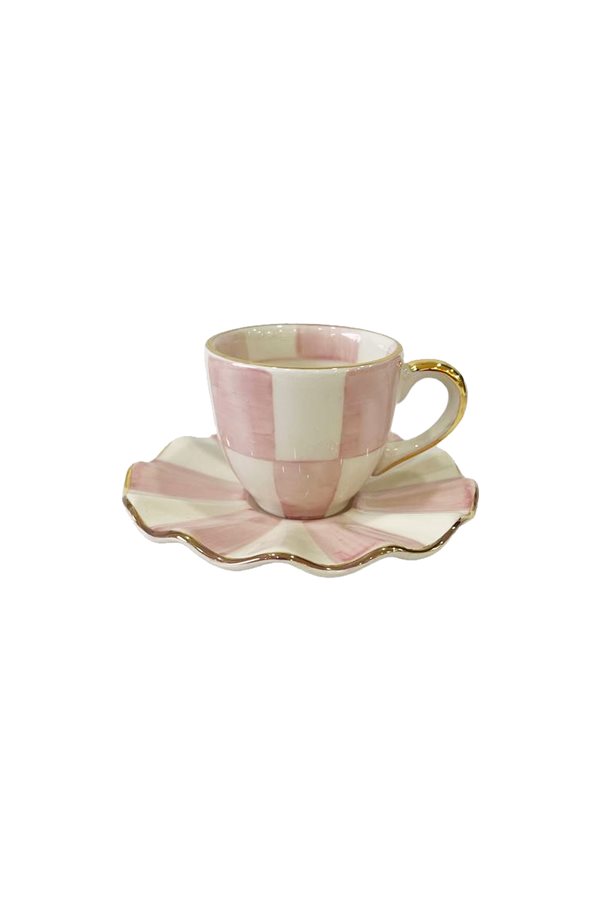 Checkered Pink Set of 6 Cups