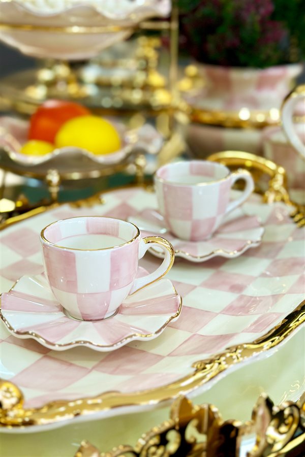 Checkered Pink Set of 2 Cups