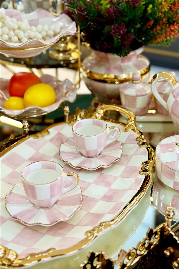 Checkered Pink Set of 2 Cups