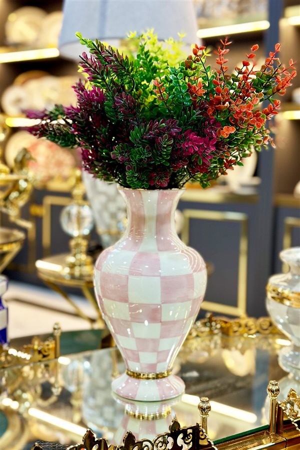 Checkered Pink 28cm Classic Vase
