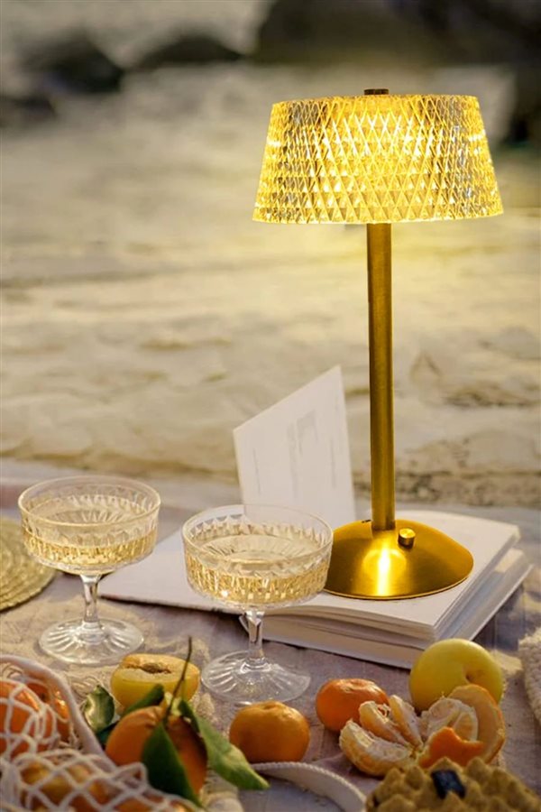 LuxeCrystal Gold Dokunmatik Led Şarj Edilebilir Masa Lambası