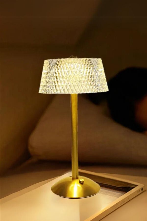 LuxeCrystal Gold Dokunmatik Led Şarj Edilebilir Masa Lambası