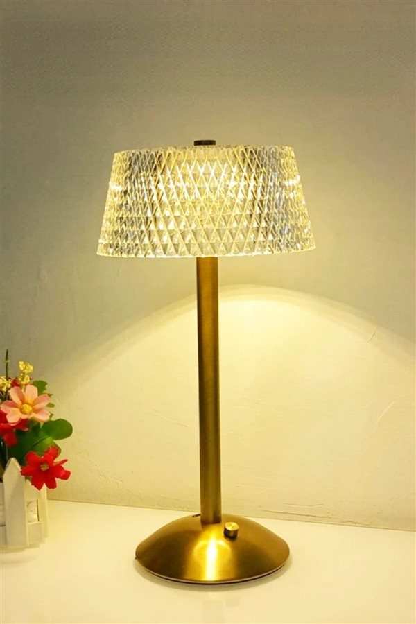 LuxeCrystal Gold Dokunmatik Led Şarj Edilebilir Masa Lambası