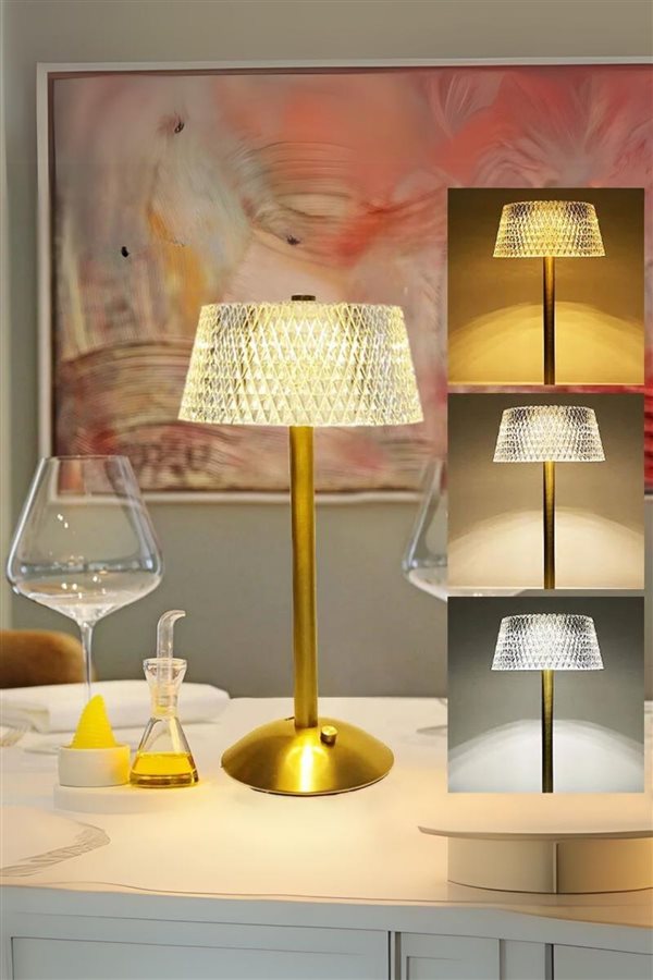 LuxeCrystal Gold Dokunmatik Led Şarj Edilebilir Masa Lambası