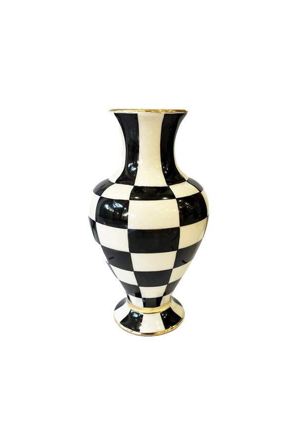 Damalı Siyah 28cm Klasik Vazo