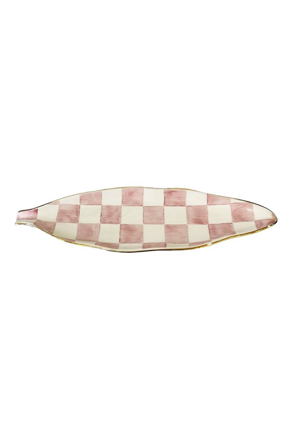 Checkered Pink Leaf Plate