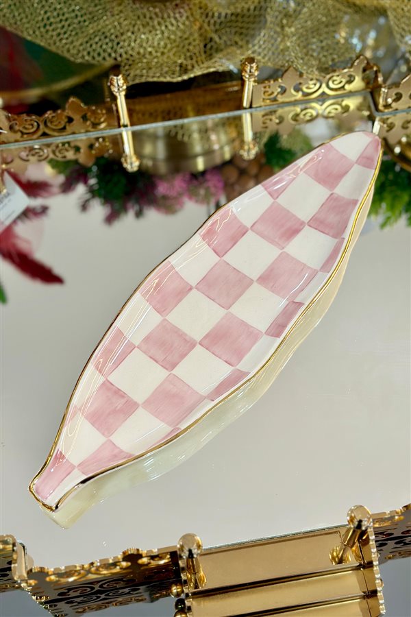 Checkered Pink Leaf Plate