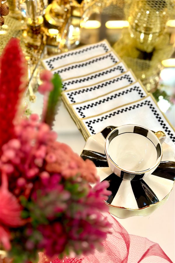 Checkered Black Zigzag Cocktail Napkin 2 Pieces