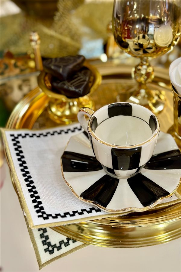 Checkered Black Zigzag Cocktail Napkin 4 Pieces