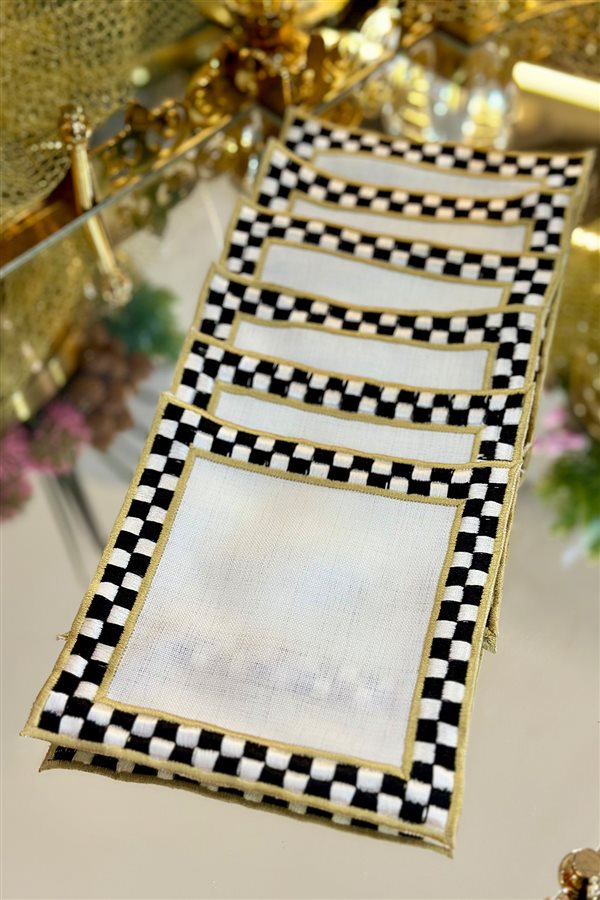 Checkered Black Square Cocktail Napkin 4 Pieces