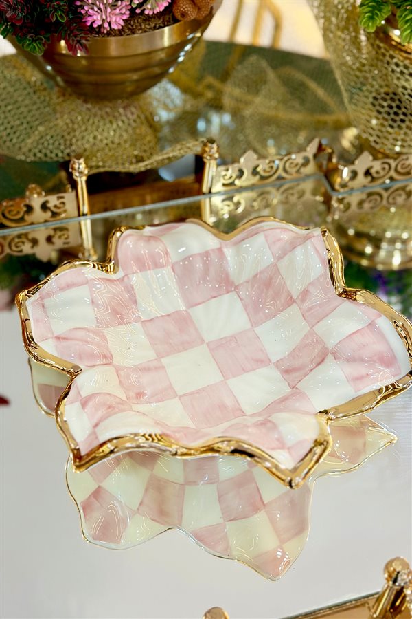 Checkered Pink 30cm Leaf Plate