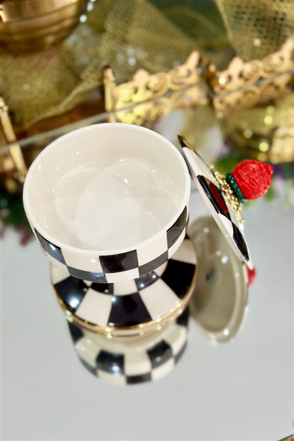 Checkered Black Round Footed Sugar Bowl