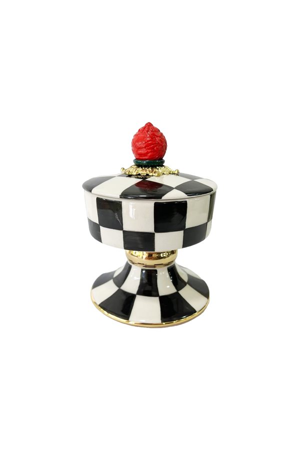 Checkered Black Round Footed Sugar Bowl